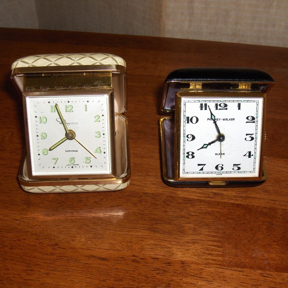 Alarm clocks, wind up travel type, Ingraham, Phinney Walker
